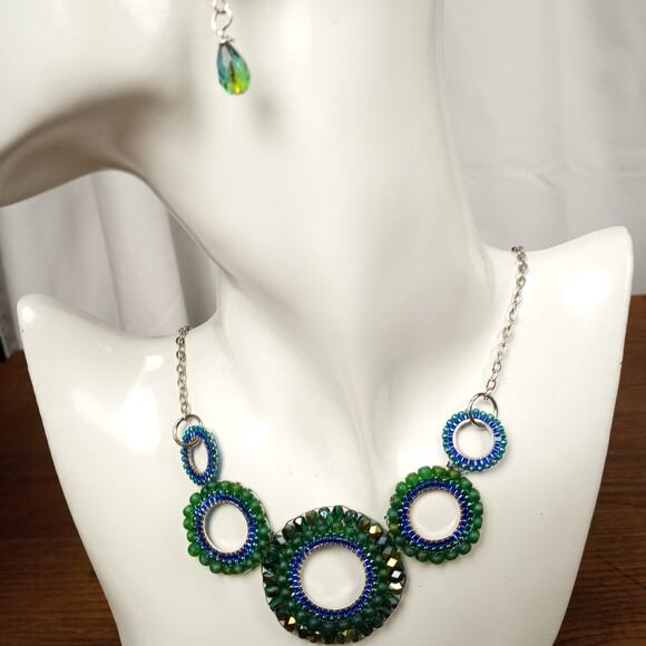 HANDMADE  Peacock Colors Necklace & Earrings - Picture 7 of 7